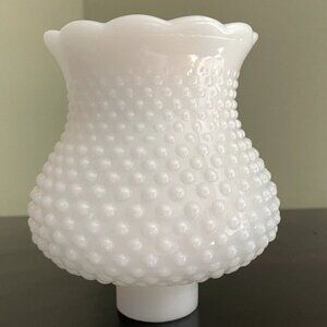 Vintage Milk Glass Lampshade Hobnail Tulip Shape Scalloped Rim 1.5" Fitter
